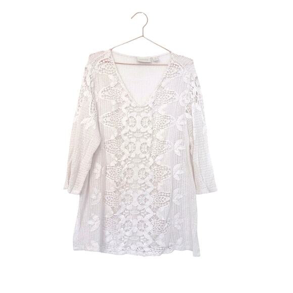 Chicos size 2 large cream knit lace lightweight tunic - Picture 1 of 6